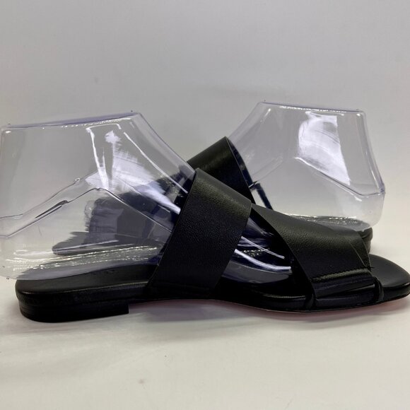 Vince Dylan Leather Flat Sandals Size 6.5M Black Asymmetrical Slide Shoes - Picture 9 of 16